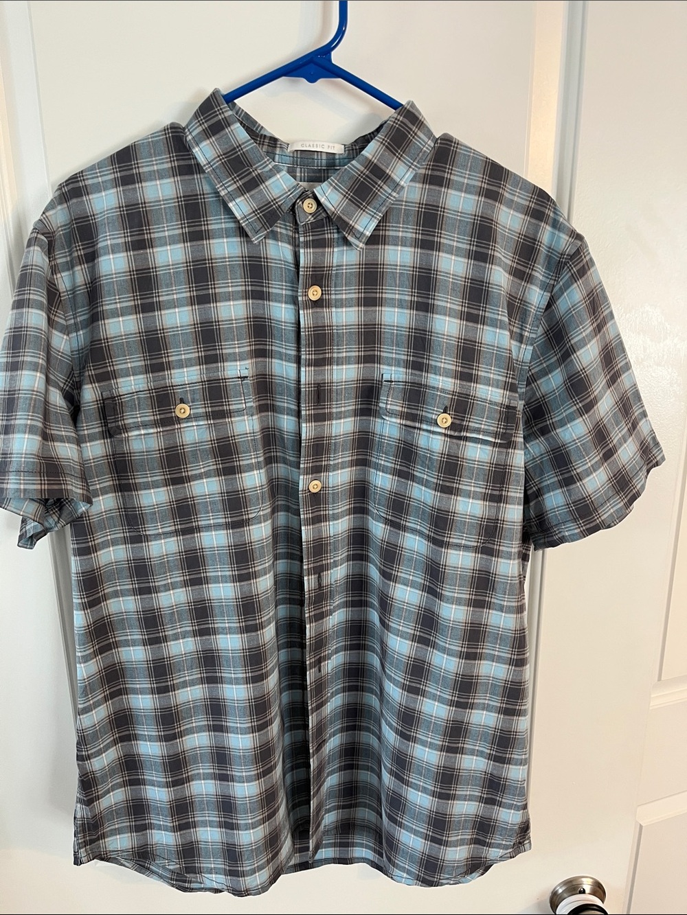 Lucky Brand Men's Short-Sleeve Plaid Button-Down in Light Blue and Gray